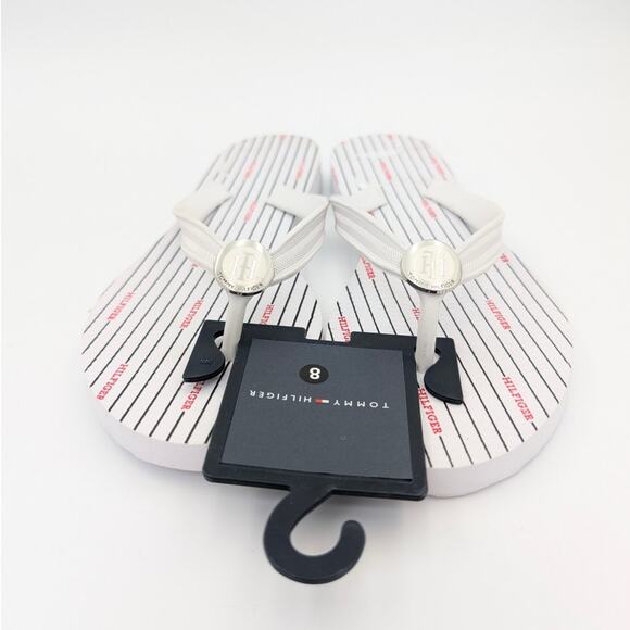 Tommy Hilfiger Thong Flip Flops Sandals Women's Striped White Size US8 EU39 - Picture 2 of 7